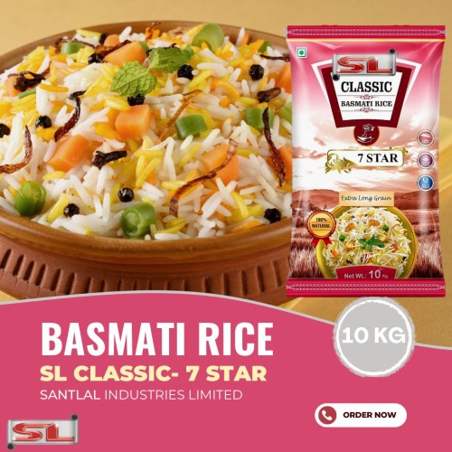 SL Classic 7 STAR Basmati Rice | Long Grain | Perfectly Aged | Aromatic | 100% Natural | Biryani Pulao Rice Chawal For Daily Cooking | 10kg Pink Pack